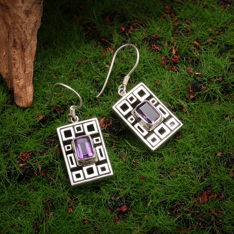 1pair Bohemian Purple Geometric Hollow Dangle Earrings